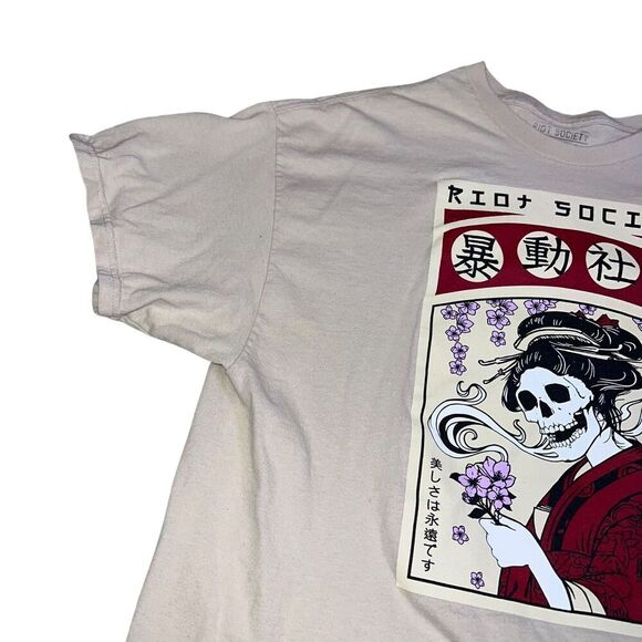Riot Society Shirt Size M Adult Geisha Girl Skull Skeleton Size XL Tan - Picture 2 of 7